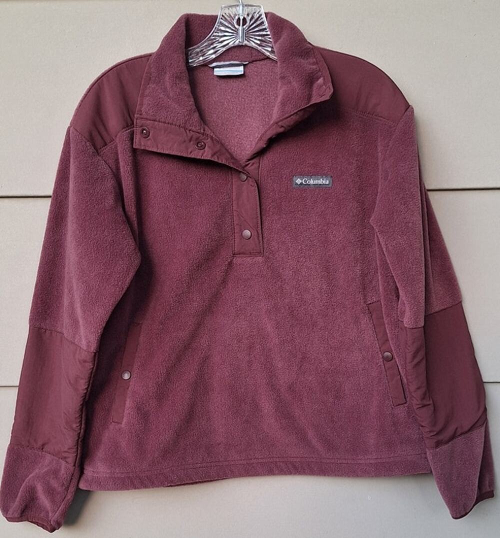 Columbia Womens Benton Springs Crop Fleece Pullover Malbec Dark Pink-Purple M
